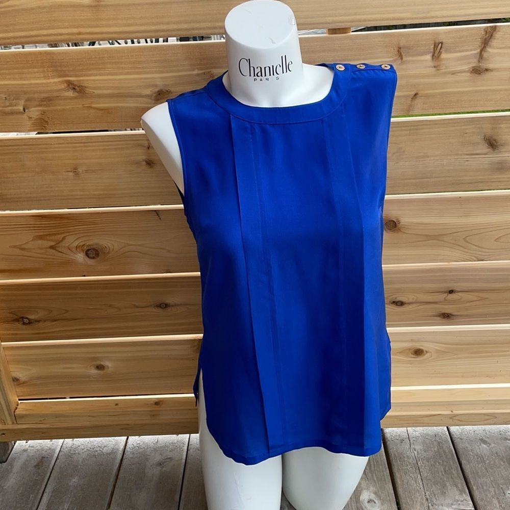 Tina Turk cobalt blue gold button detail blouse